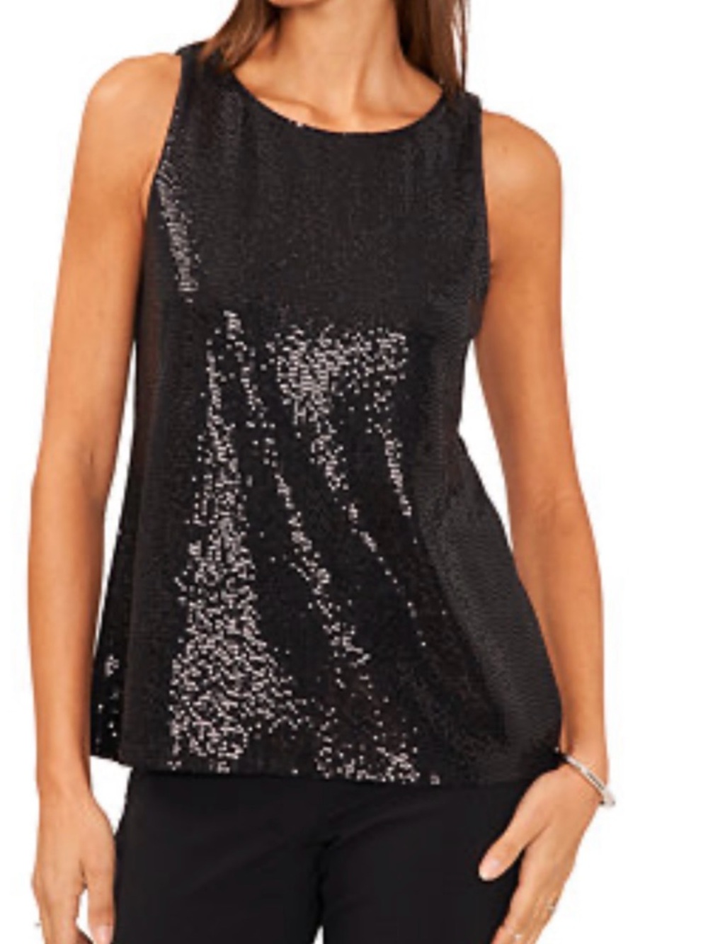 MSK L Black Sequin Sleeveless Top Disco, Party Glam, Holiday, Dinner Date NWOT